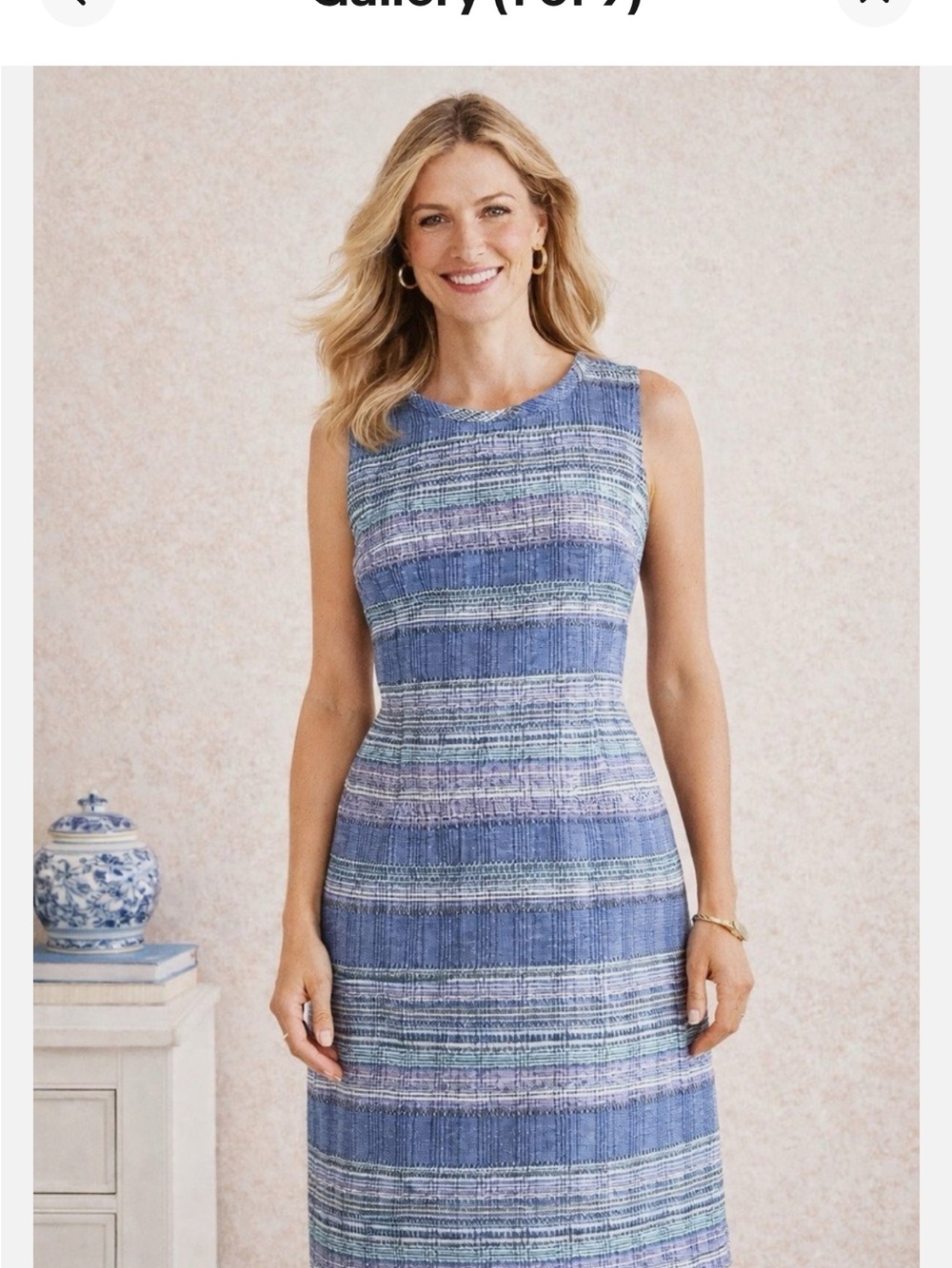 Talbots Blue & Lilac tweed Striped Sleeveless Midi Dress
